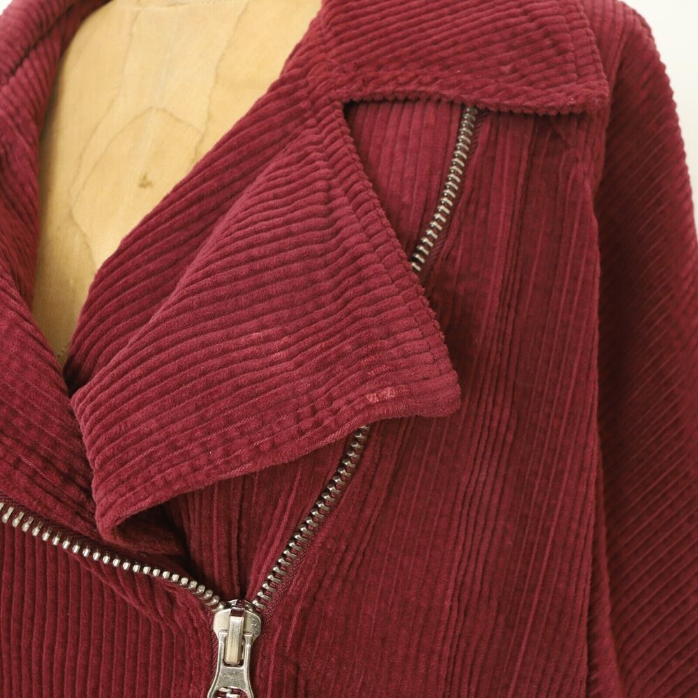 Free People Slouchy Dolman Moto Jacket Size M Zip Belt Burgundy Red B72 - Picture 8 of 9
